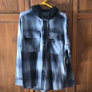 Trinity Coast Men's Large Black and Gray Plaid Hoodie Shirt